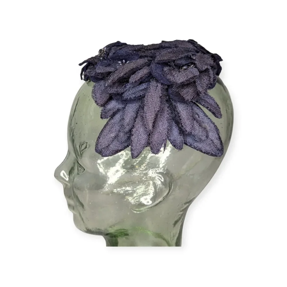 Vintage Faux Feathers Navy Blue Pinch Hat - Picture 5 of 8